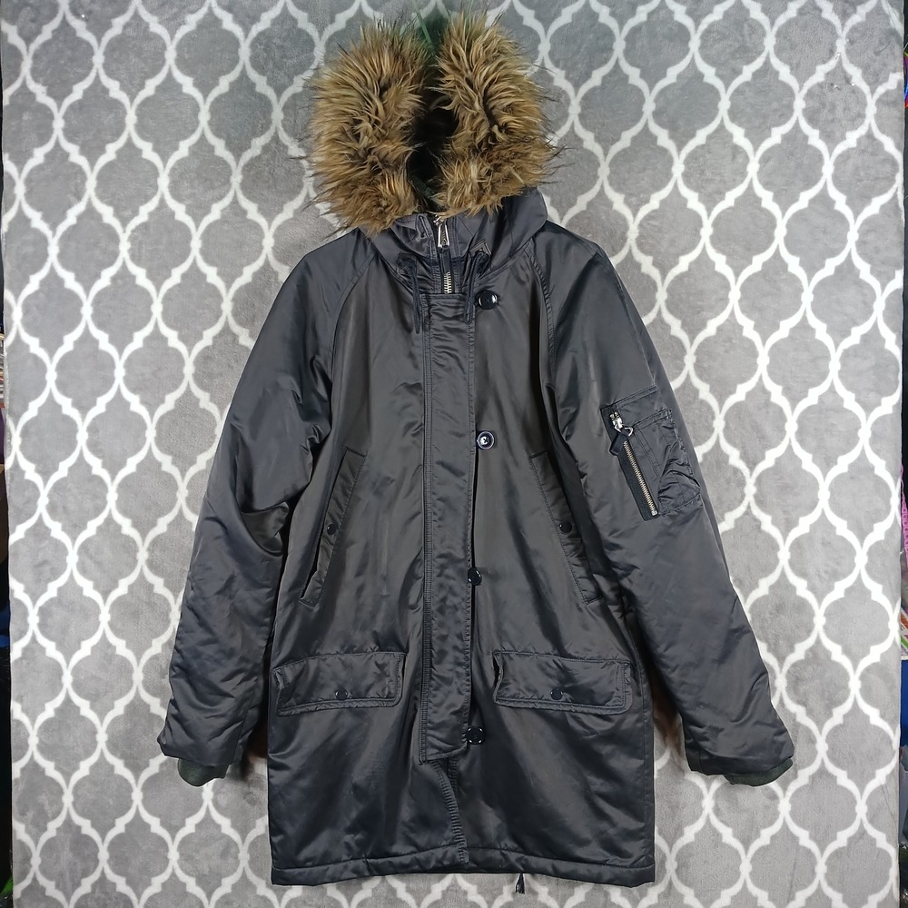 Gap Snorkel Parka Men Small Tall Gray Charcoal Faux Fur Split Hood Puffer Jacket